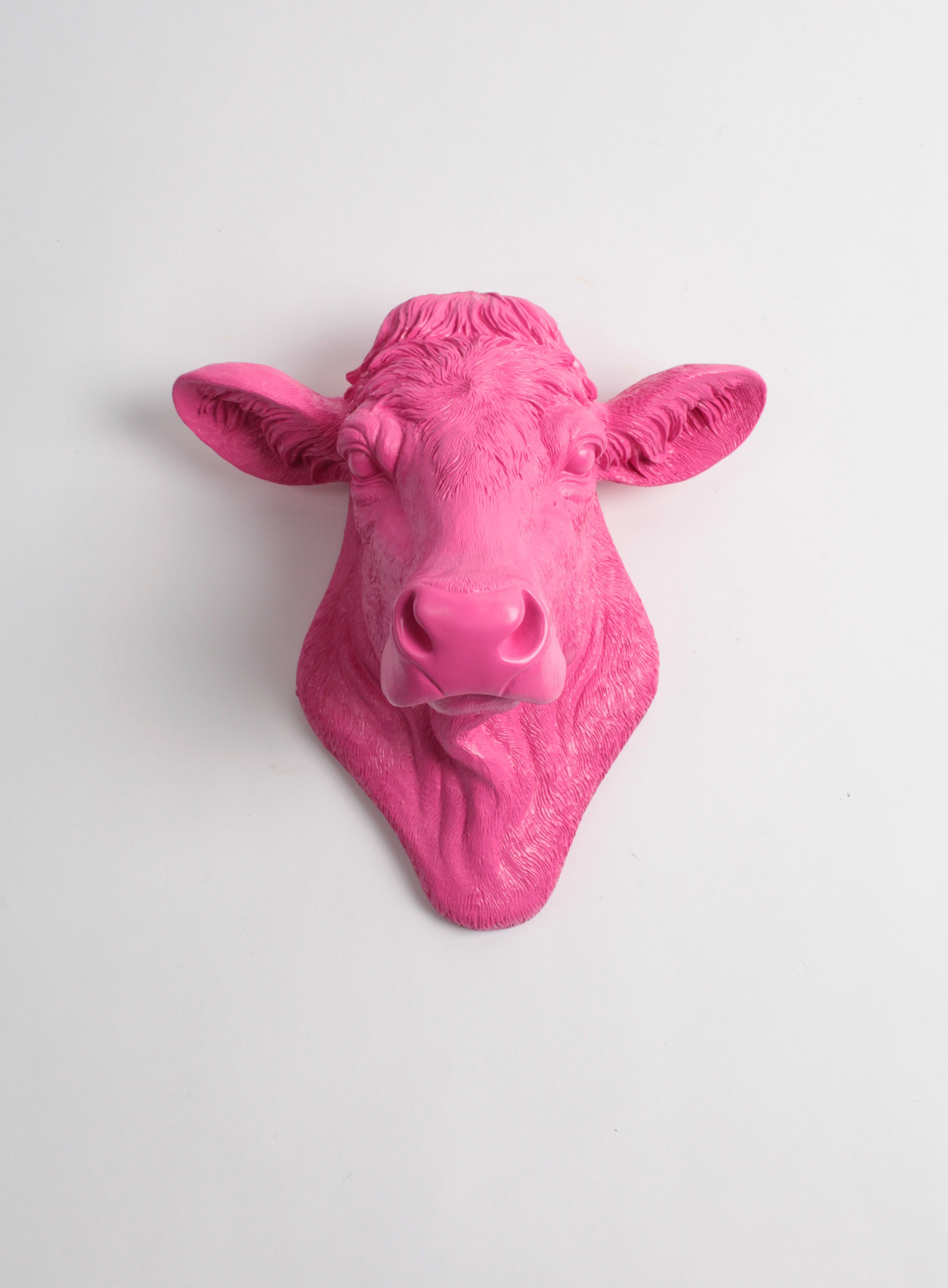 2500x3396 The Bessie In Pink, Cow Head Wall Decor White Faux Taxidermy - Bessie The Cow Painting