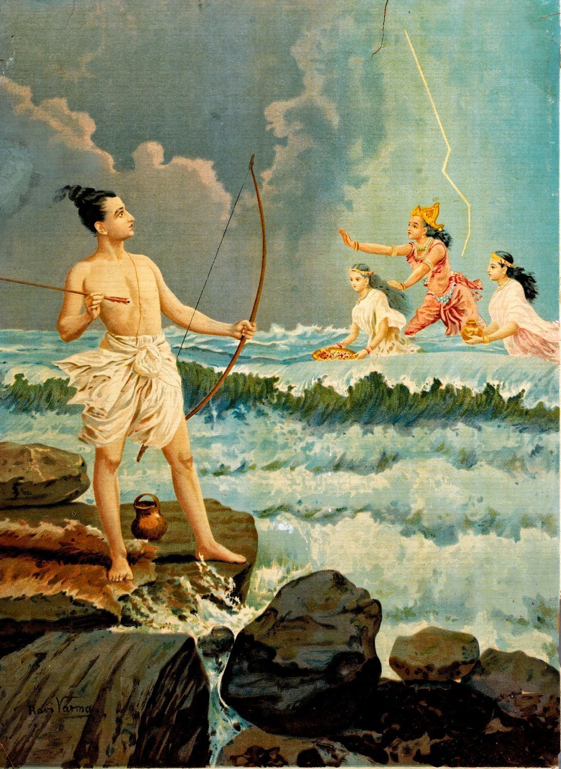 1095x1500 Sri Rama Vanquishing The Sea Raja Ravi Varma, Sri Rama And Buy Art - Best Canvas Size For Digital Painting