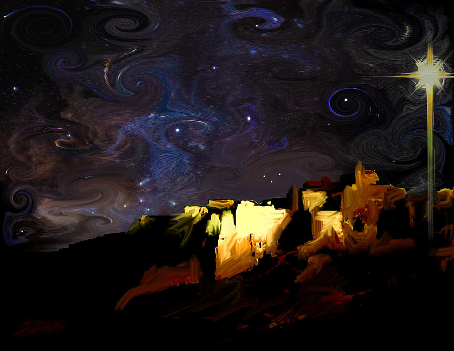 900x695 Starry Starry Bethlehem Night Painting By Ron Cantrell - Bethlehem Painting