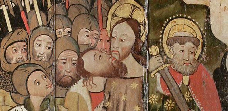 900x439 Rare Medieval Painting Depicting Judas' Betrayal Of Christ Saved - Betrayal Painting