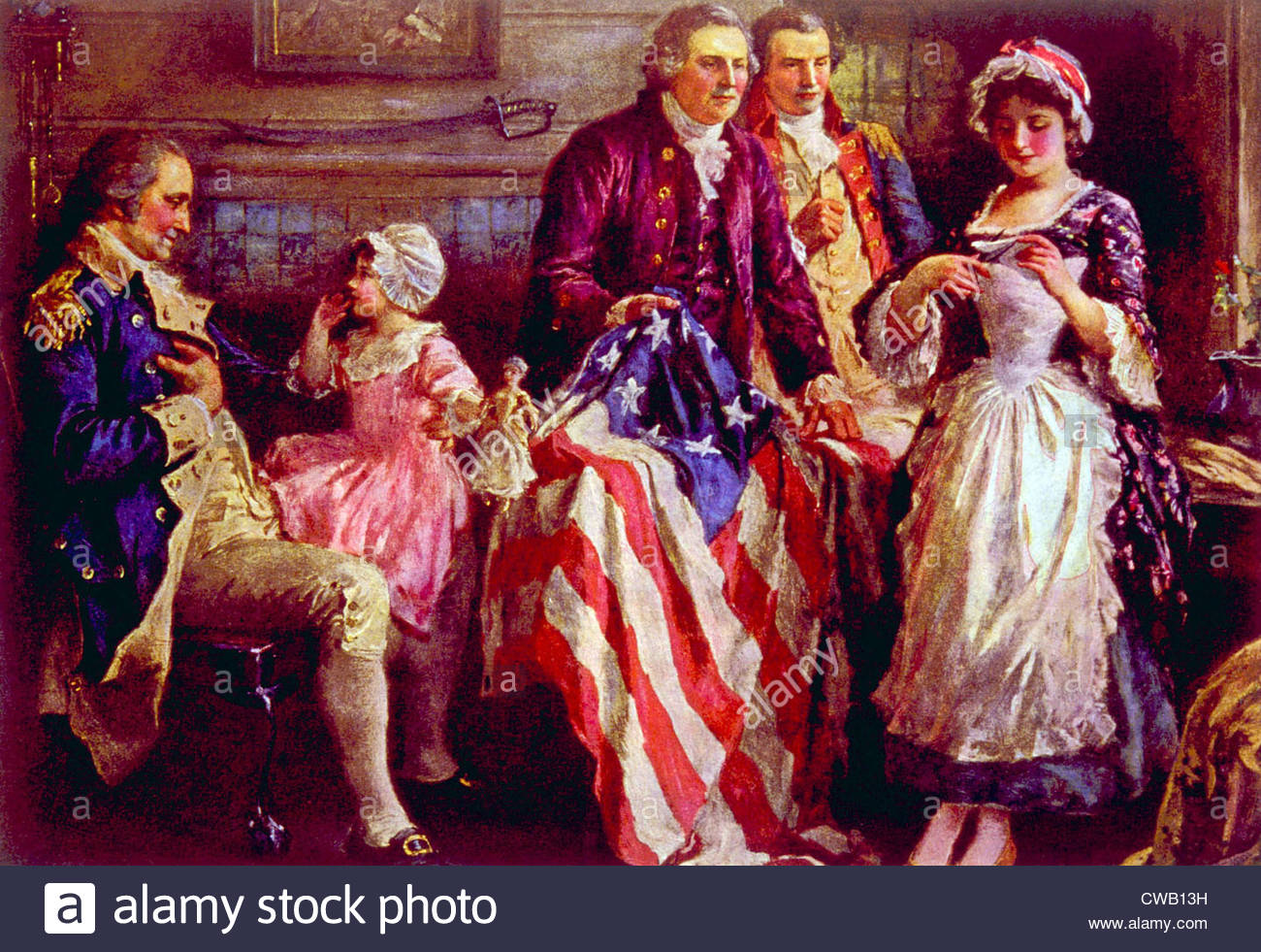 1300x981 General George Washington, Major George Ross, Robert Morris, Betsy - Betsy Ross Flag Painting