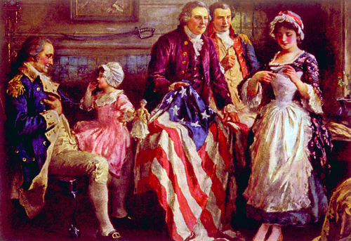 500x343 General George Washington, Major George Ross, Robert Morris, Betsy - Betsy Ross Painting