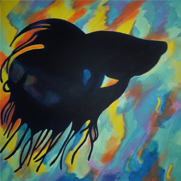 770x770 Saatchi Art Black Betta Fish I Painting By Holly Winters - Betta Fish Painting