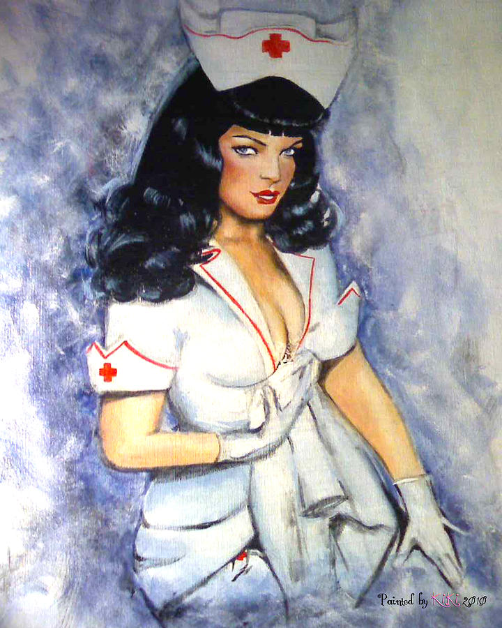 720x900 Bettie Page Nurse Pin Up Painting By Kiki Reina - Bettie Page Painting