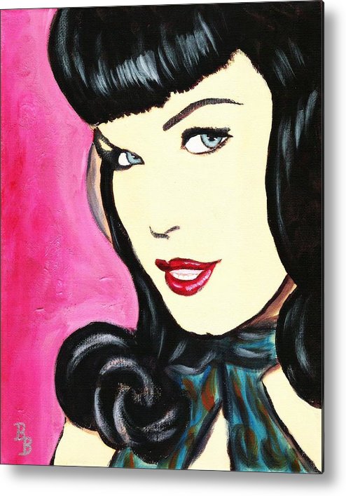 494x707 Bettie Page Pop Art Painting Metal Print By Bob Baker - Bettie Page Painting