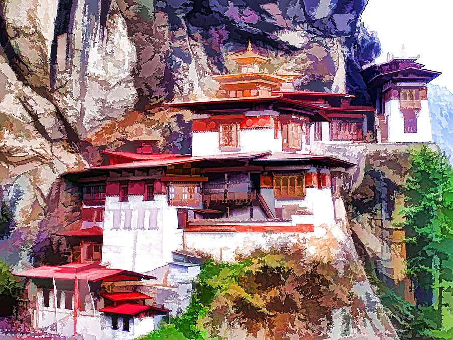 900x675 Famous Tigers Nest Monastery Of Bhutan 1 Painting By Jeelan Clark - Bhutanese Painting