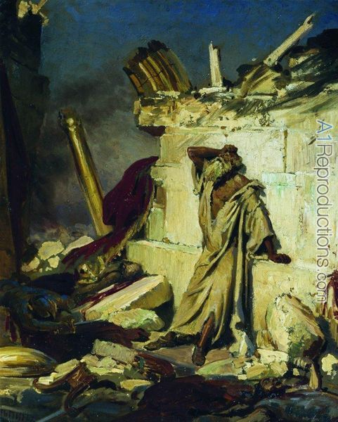 481x600 Cry Of Prophet Jeremiah On The Ruins Of Jerusalem (On A Bible - Bible Painting