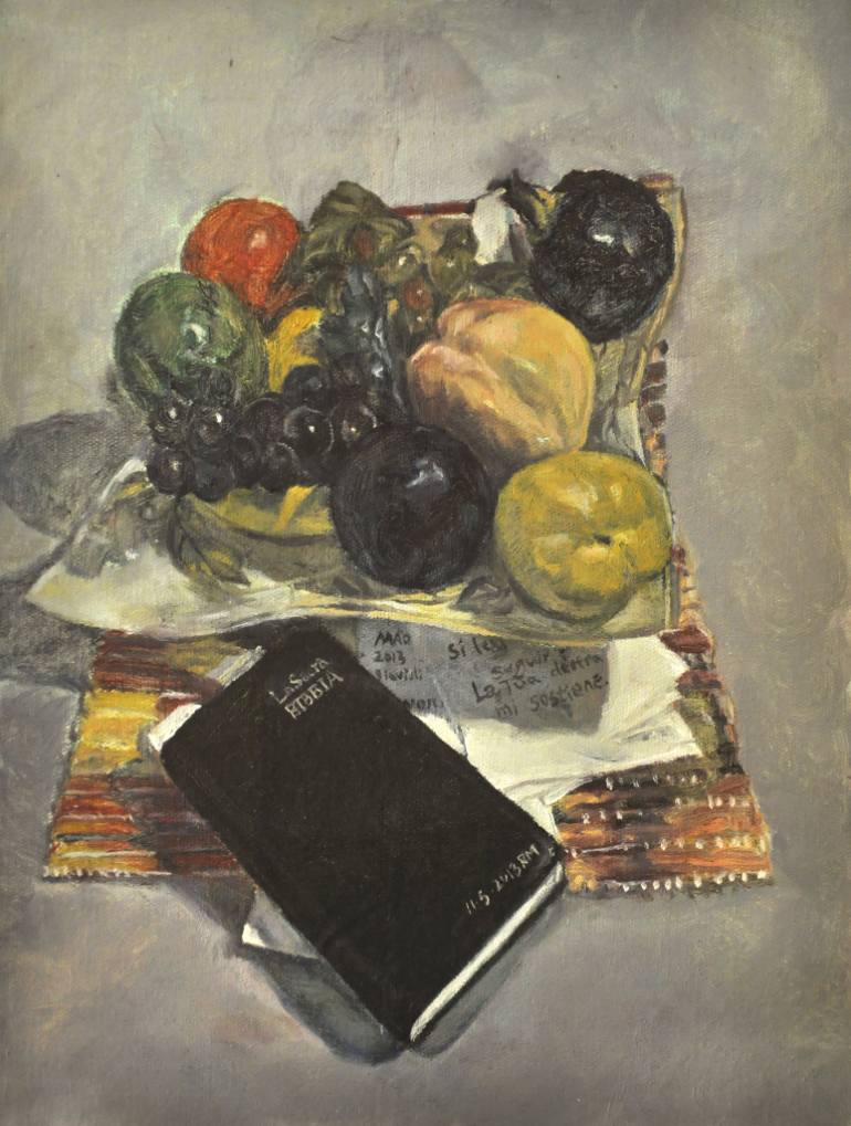 770x1019 Saatchi Art Still Life With Fruit And Book (The Bible, Religion - Bible Painting
