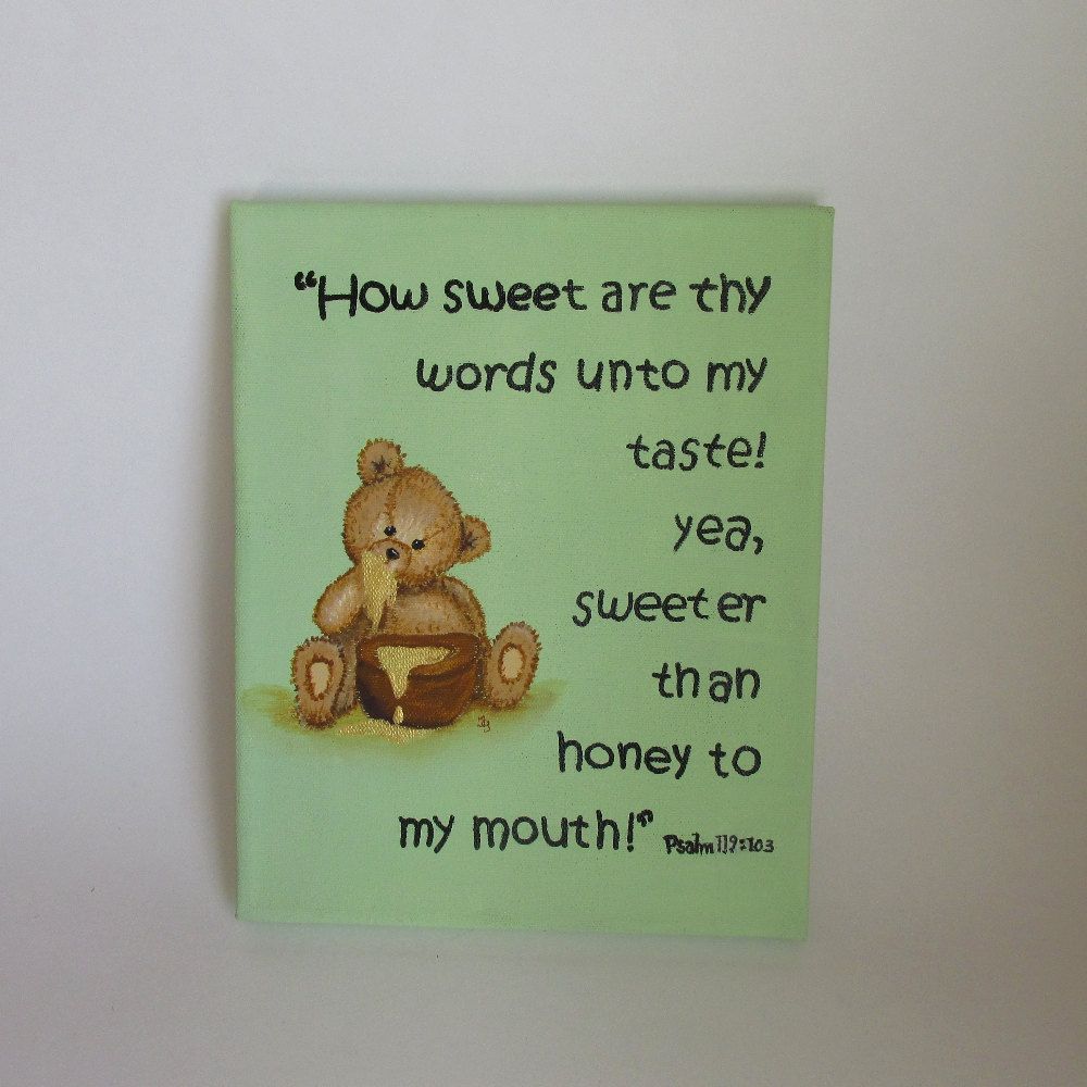 1000x1000 Teddy Bear Bible Verse Painting, Canvas Nursery Art, Honey Bear - Bible Verse Painting Canvas