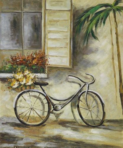 416x500 Courtyard Bicycle - Bicycle Oil Painting