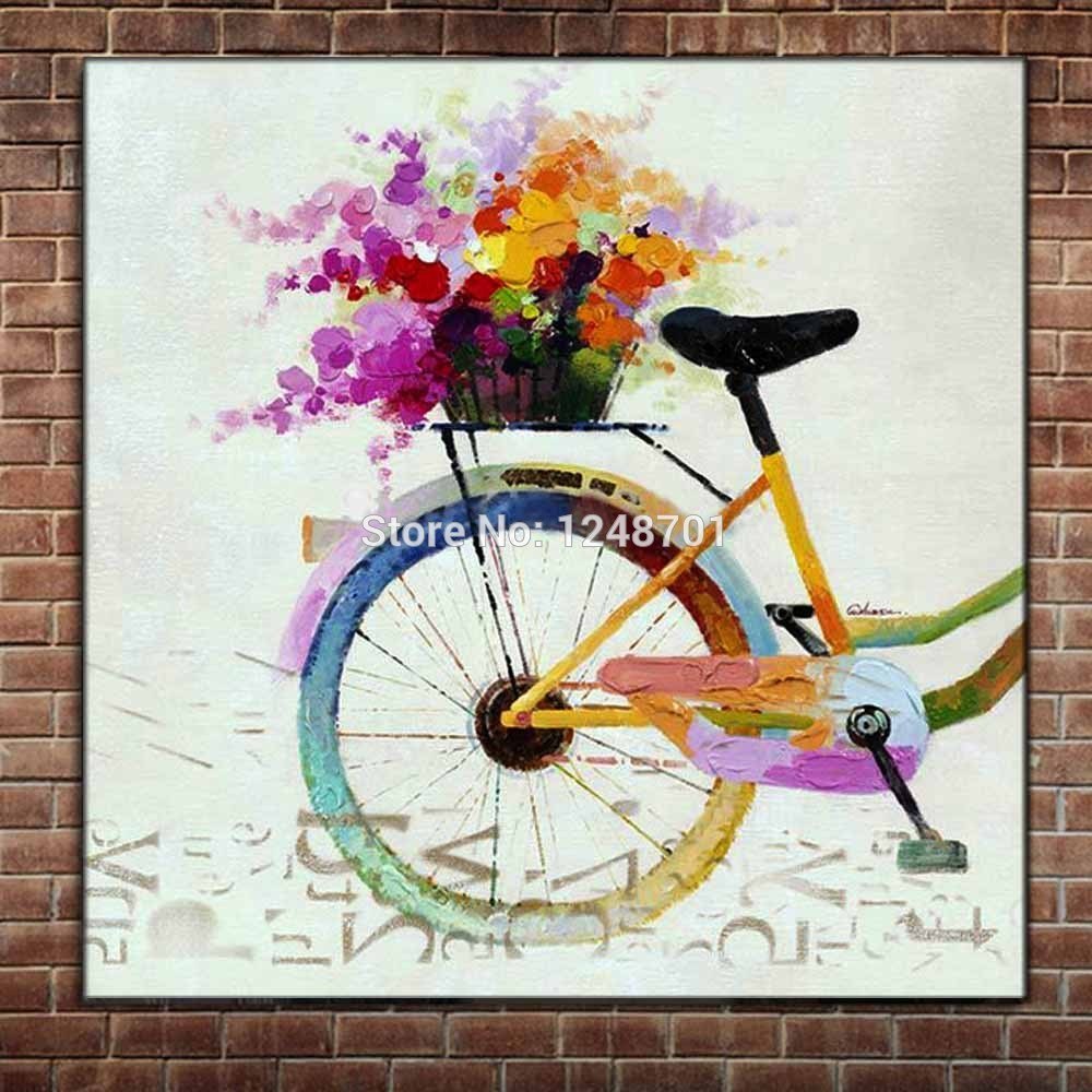 1000x1000 Hand Painted Abstract Cartoon Bicycle Oil Paintings On Canvas - Bicycle Oil Painting