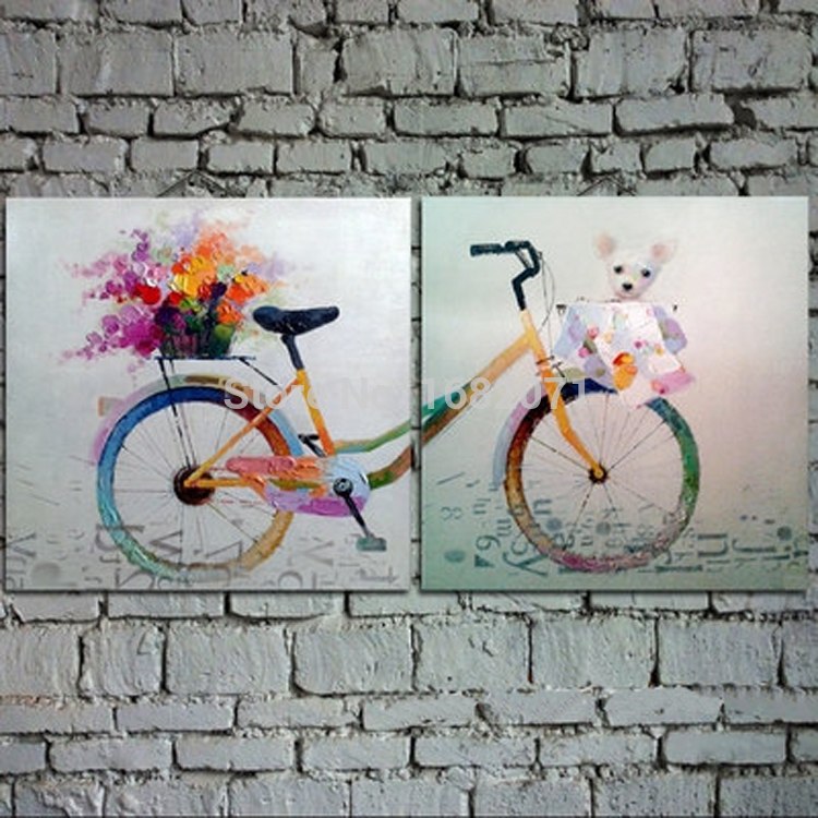 750x750 Handmade Unique Living Room Wall Decoration Hand Painted Two - Bicycle Oil Painting