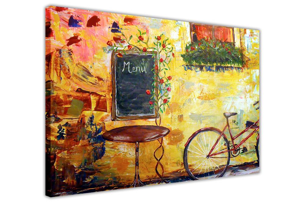 1000x667 Idyllic Cafe And Bicycle Oil Painting Re Printed On Framed Canvas - Bicycle Oil Painting