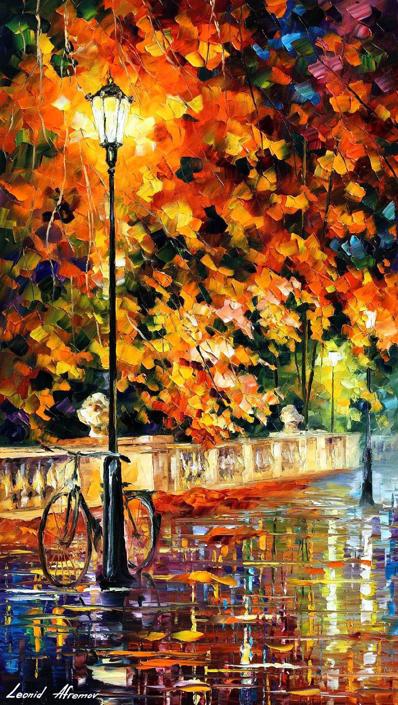 785x1390 Lonely Bicycle Palette Knife Oil Painting On Canvas By Leonid - Bicycle Oil Painting