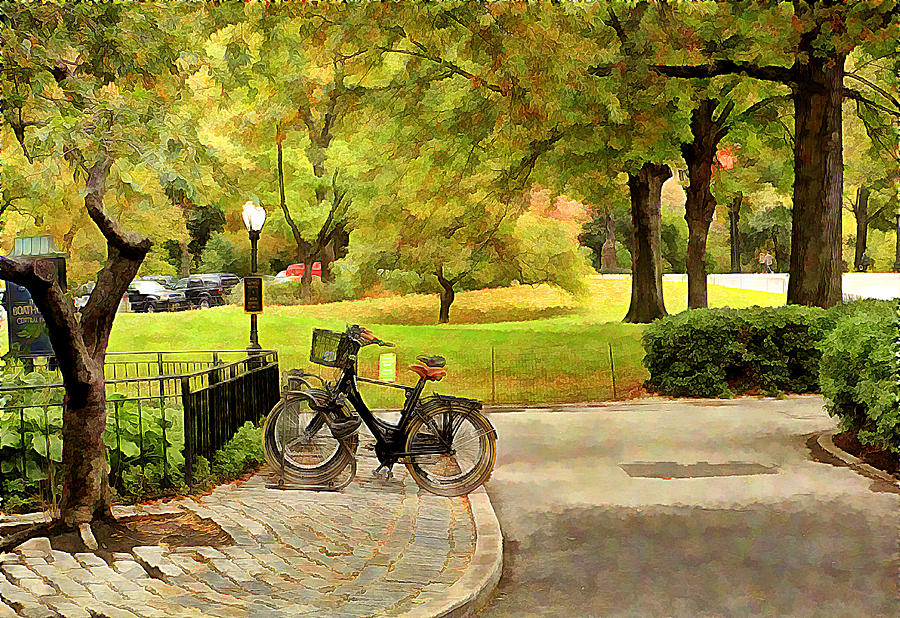 900x618 Central Park Oil Painting Of Bike Stand Scene Photograph By - Bicycle Oil Painting