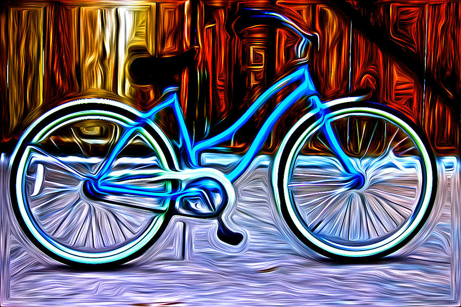 900x600 Blue Bike Painting By Thomas Cummings - Bicycle Painting