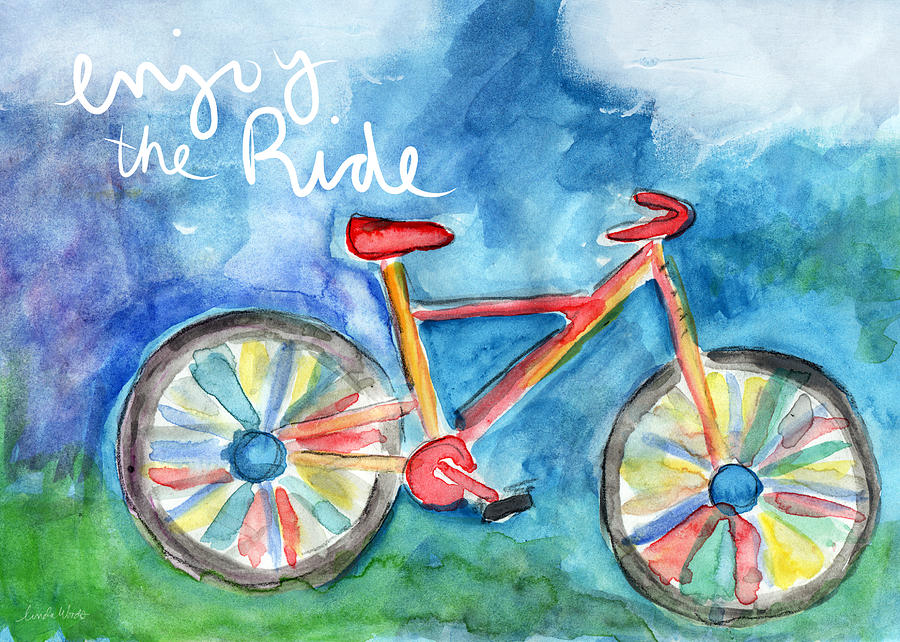 900x642 Enjoy The Ride Colorful Bike Painting Painting By Linda Woods - Bicycle Painting Art