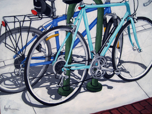 504x378 Bicycle Art Realistic Painting Bike Cycle On City Street By L - Bicycle Painting Art