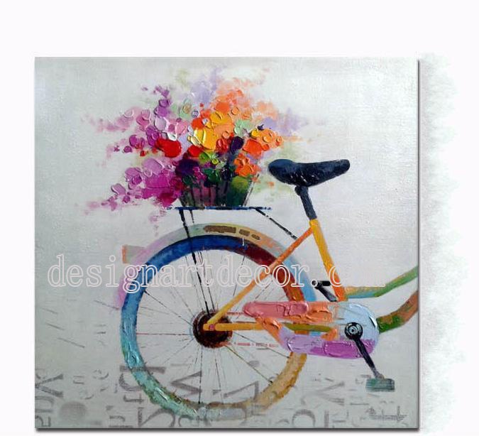 675x614 Free Shipping Abstract Bicycle Paintings Decorated Oil Painting - Bicycle Painting On Canvas
