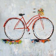 236x236 Green Bike Painting Print On Wrapped Canvas Products - Bicycle Painting On Canvas