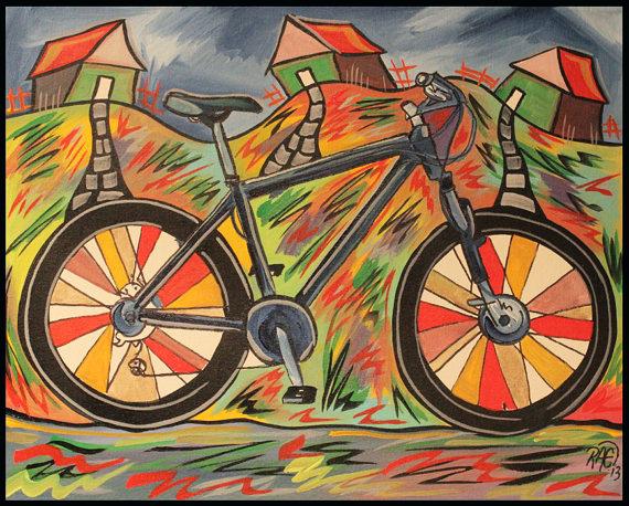 570x458 Hand Painted Oil Painting On Canvas Ride Bicycle Art Paintings - Bicycle Painting On Canvas