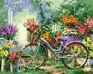 300x240 Paint By Number Kit Diy Acrylic Painting Canvas Bicycle Garden - Bicycle Painting On Canvas