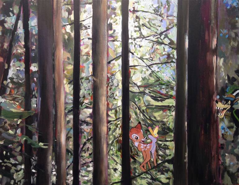 770x595 Saatchi Art Bambi Meets The Big Bad Wolf Painting By Lori Goldberg - Big Bad Wolf Painting