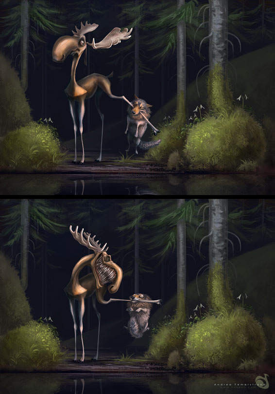 566x809 Big Bad Wolf Wicked Reindeer Funny Photoshop Painting Digital - Big Bad Wolf Painting