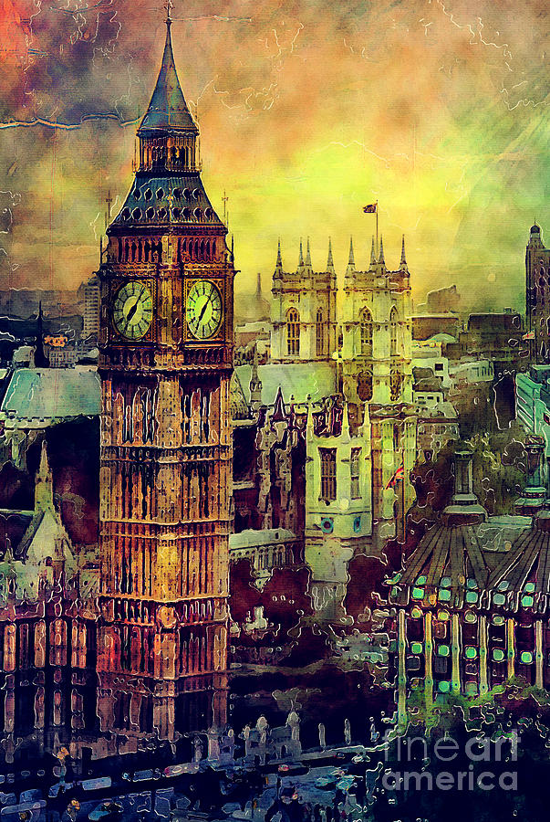 603x900 London Big Ben Watercolor Painting By Justyna Jbjart - Big Ben Painting