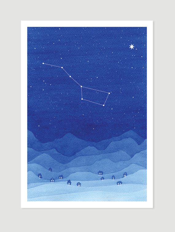 570x754 Big Dipper Watercolor Painting Ursa Major Constellation By Vapinx - Big Dipper Painting