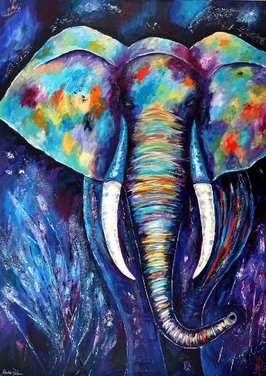 375x531 Saatchi Art Big Elephant Painting By Marion Dahmen - Big Elephant Painting