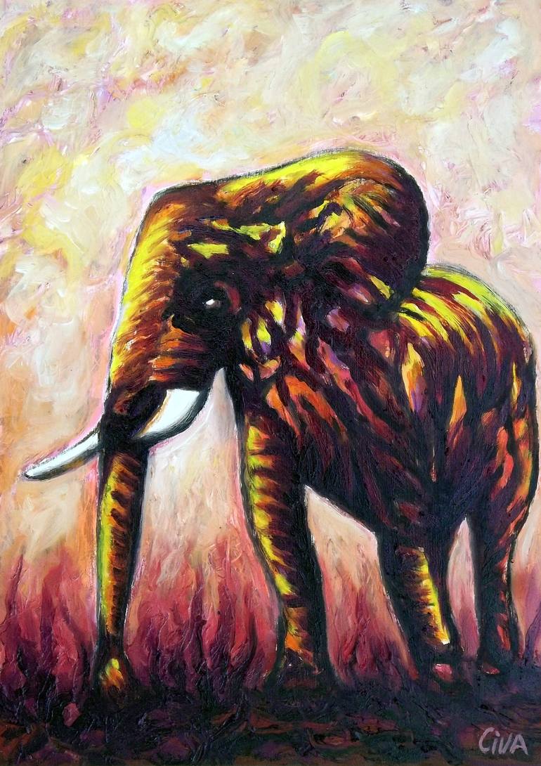 770x1090 Saatchi Art Big Elephant (2016 No. 12.) Painting By Dan Civa - Big Elephant Painting