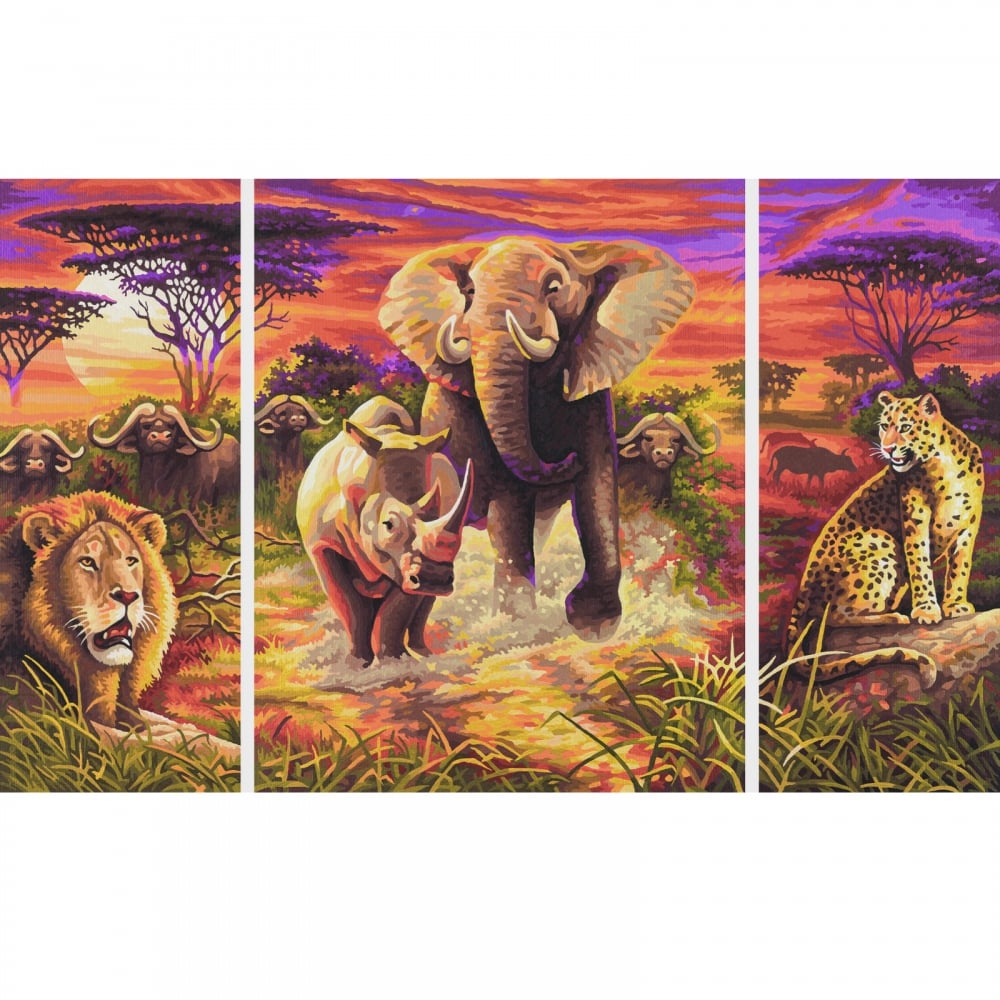 1000x1000 Schipper Triptych Paint By Numbers Africa Big Five - Big Elephant Painting