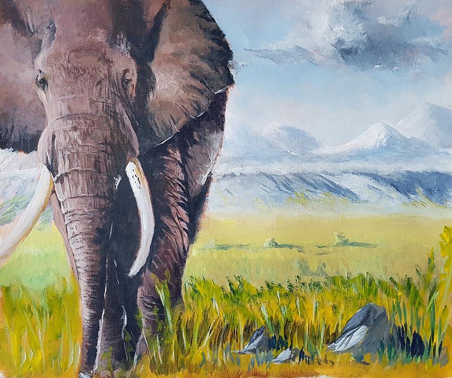 900x753 Big Elephant Painting By Russell Rafferty - Big Elephant Painting