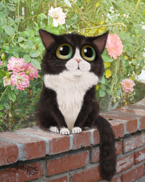 570x713 Keane Inspired Big Eyed Cat Print, Cat Artwork, Humorous Cat Print - Big Eyed Cat Painting