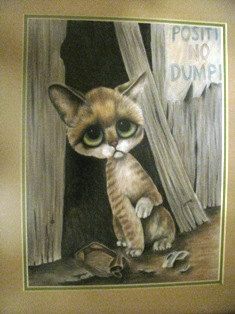 235x314 Vintage Gig Keene Big Sad Eyes Siamese Cat Framed Print 1960's Pop - Big Eyed Cat Painting
