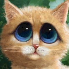 236x236 Big Eyed Cat Print, Margaret Keane Inspired Fluffy White Cat - Big Eyed Cat Painting