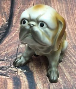 256x300 Vintage Dog Figurine Hand Painted Made In Japan Brown White Gray - Big Eyed Dog Painting