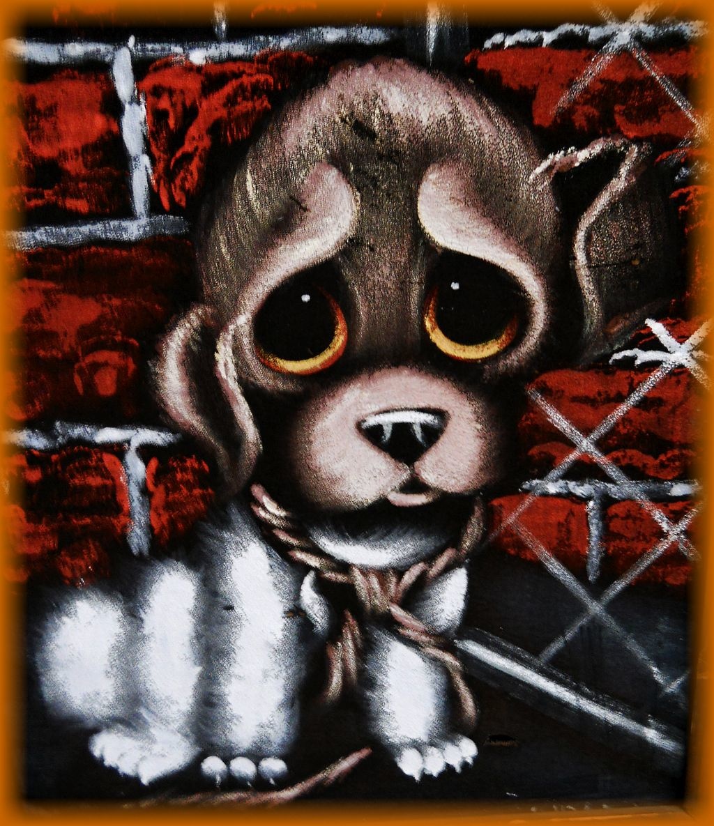 1024x1185 Vintage Velvet Painting - Big Eyed Dog Painting