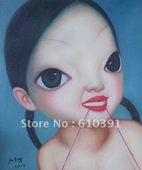 593x709 Contemporary Chinese Oil Paintingbig Eyes Cartoon Girl 20x24 - Big Eyed Girl Painting