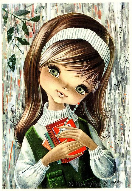 443x640 Vintage 70s Postcard Of A Big Eyed Girl Vintage 70s, Big And Vintage - Big Eyed Girl Painting