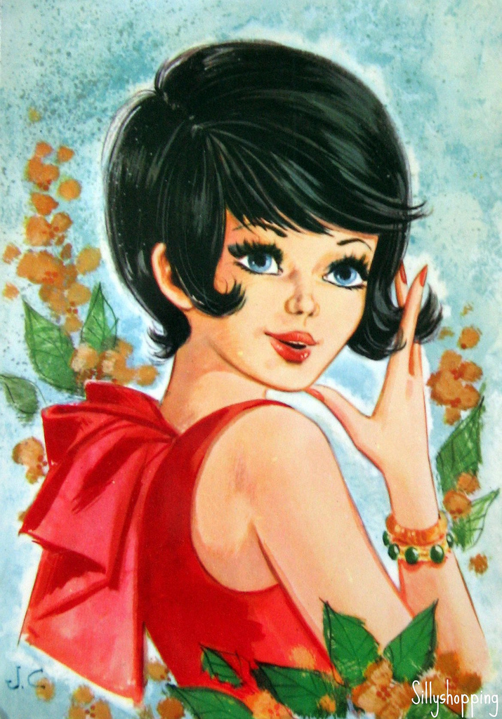 715x1024 Vintage Big Eyed Girl Postcard By J.c. Sillyshopping - Big Eyed Girl Painting