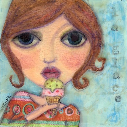 432x432 Big Eyed Girl Ice Cream Cone Fine Art Print By Wyanne - Big Eyed Girl Painting
