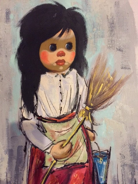 480x640 Big Eyes Alvaro Print Of Big Eyed Girl With Broom And Bucket - Big Eyed Girl Painting