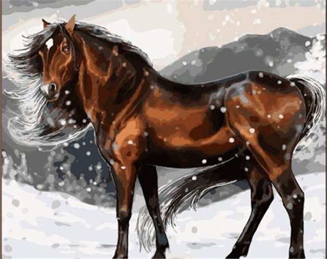 640x508 Handsome Big Brown Horse Printed Oil Hand Painting High Quality - Big Horse Painting