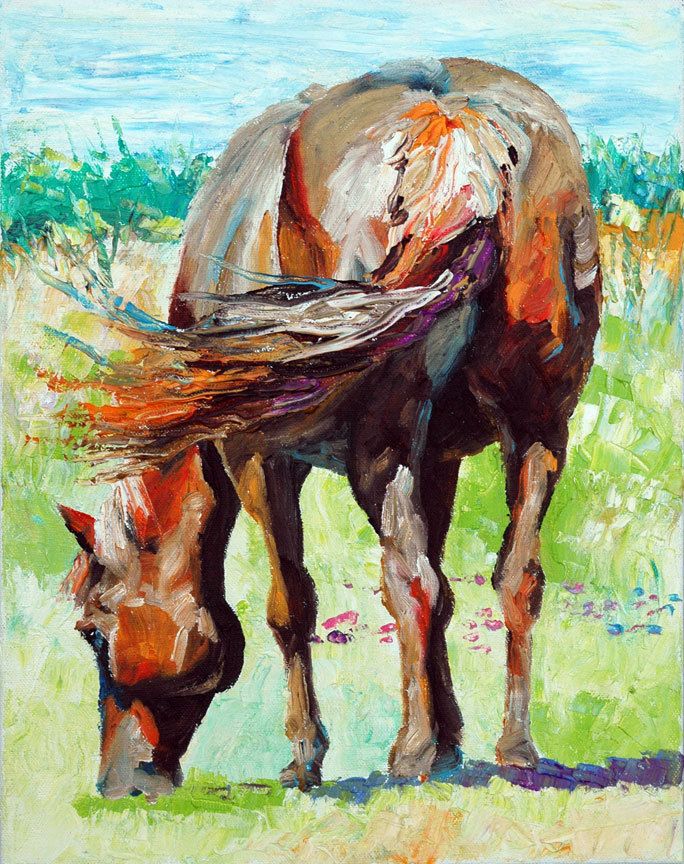 684x864 Original Chestnut Horse Painting 11x14 Big Tail Swish Horse - Big Horse Painting