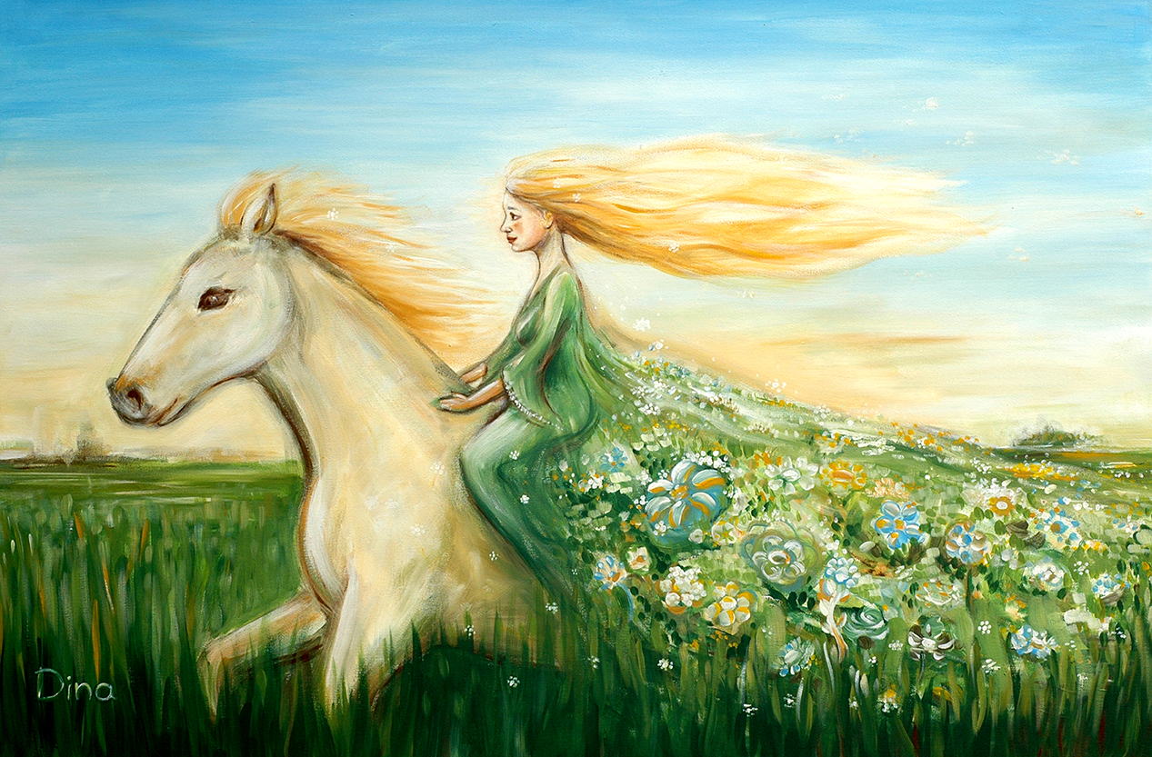 1267x833 Woman On A Horse Original Big Painting Art By Dina Argov - Big Horse Painting