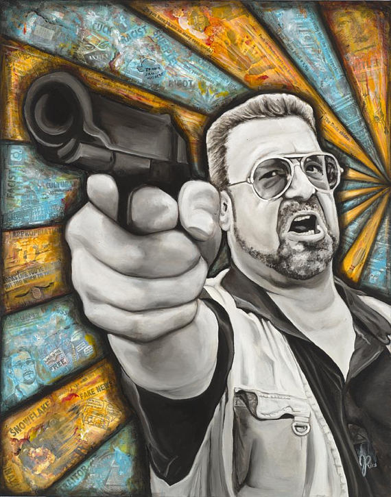 570x725 Walter Canvas Mixed Media Oil Painting Big Lebowski Fan Art - Big Lebowski Painting