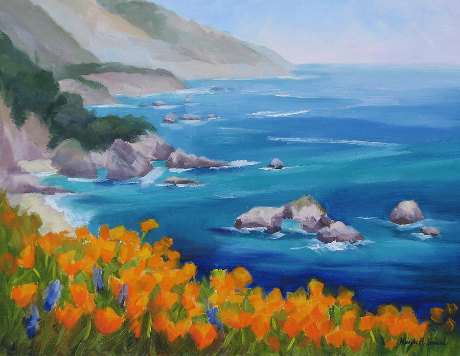 900x698 California Poppies Big Sur Painting By Karin Leonard - Big Sur Painting