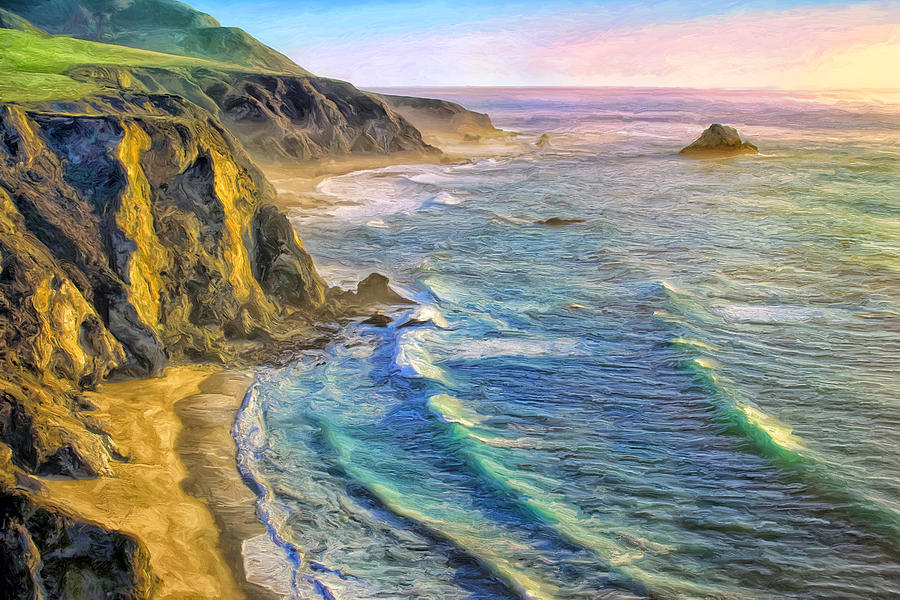 900x600 Golden Sunset At Big Sur Painting By Dominic Piperata - Big Sur Painting
